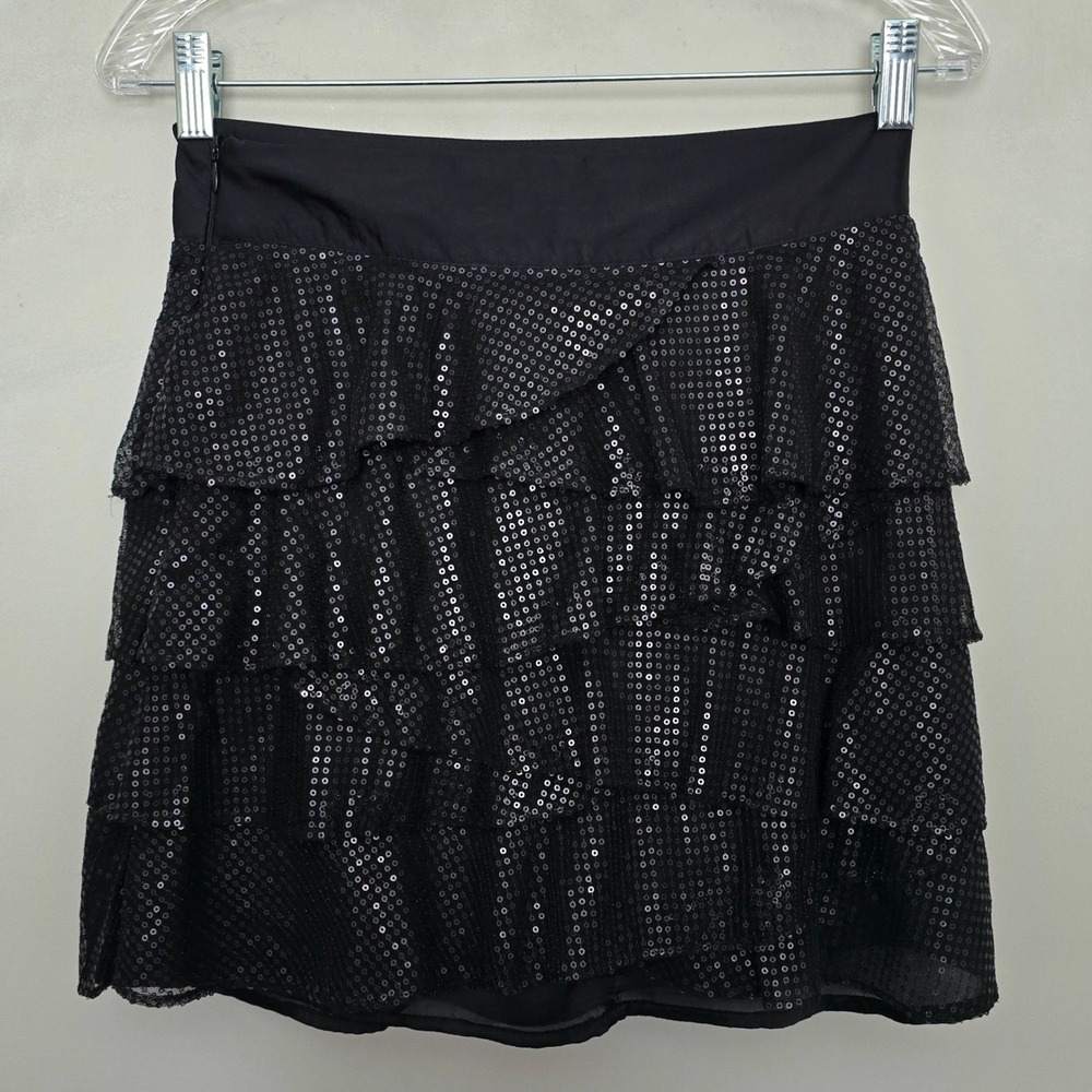 XXI Black Sequin Ruffle Tiered Mini Skirt Party‎ Club Womens Medium